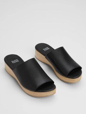 Eileen Fisher Novel Black Leather Wedge Sandal